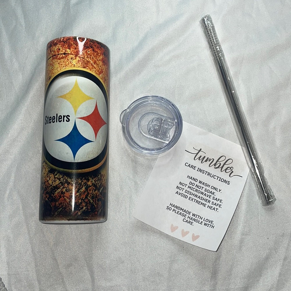 NFL Pittsburg Steelers 20 oz skinny sublimation tumbler with straw and lid